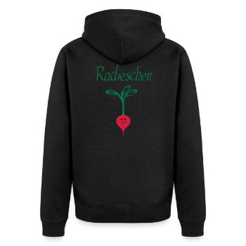 Radieschen 3 - Unisex Premium Bio Zip Hoodie - Schwarz - Hinten - Nico (187cm)