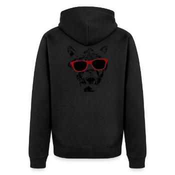 cooles, witziges Alpaka mit Sonnenbrille - Unisex Premium Bio Zip Hoodie - Schwarz - Hinten - Nico (187cm)