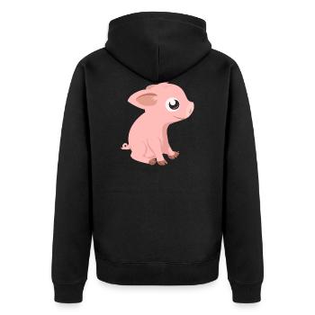 Schweinchen Ferkel Grunz *Grunz* Oink Ringelchen - Unisex Premium Bio Zip Hoodie - Schwarz - Hinten - Nico (187cm)