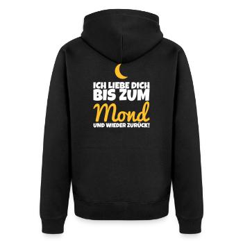 Ich liebe dich bis zum Mond und wieder zurück - Unisex Premium Bio Zip Hoodie - Schwarz - Hinten - Nico (187cm)