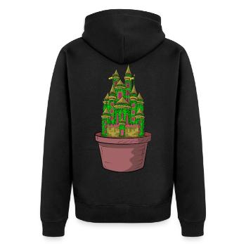 MY CACTUS IS MY CASTLE - KAKTUS SCHLOSS - Unisex Premium Bio Zip Hoodie - Schwarz - Hinten - Nico (187cm)