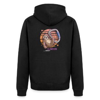 Climbing Sloth T-Shirt Bouldering Climbing - Unisex Premium Organic Zip Hoodie - black - Back - Nico (187cm)