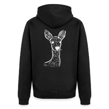 Reh - Unisex Premium Bio Zip Hoodie - Schwarz - Hinten - Nico (187cm)