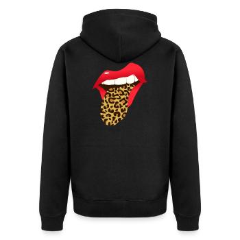 Rote Comic Lippen Leo - Unisex Premium Bio Zip Hoodie - Schwarz - Hinten - Nico (187cm)