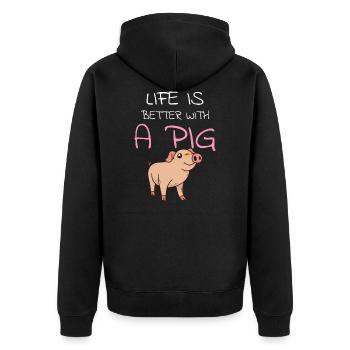 PIG OWNER / PIG FARMER: Life With A Pig - Unisex Premium Organic Zip Hoodie - black - Back - Nico (187cm)