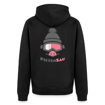 PistenSau (Rüssel-Edition) - Unisex Premium Bio Zip Hoodie - Schwarz - Hinten - Nico (187cm)