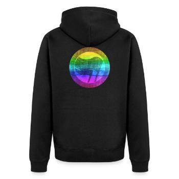 Flagge Regenbogen gegen Faschismus - Unisex Premium Bio Zip Hoodie - Schwarz - Hinten - Nico (187cm)