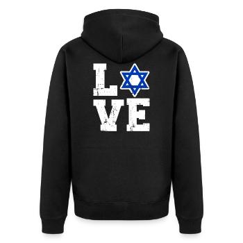 Israel - Unisex Premium Organic Zip Hoodie - black - Back - Nico (187cm)