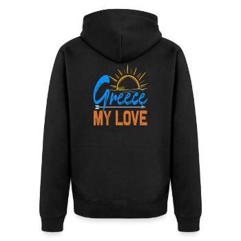 Greece my Love, Griechenland meine Liebe - Unisex Premium Bio Zip Hoodie - Schwarz - Hinten - Nico (187cm)