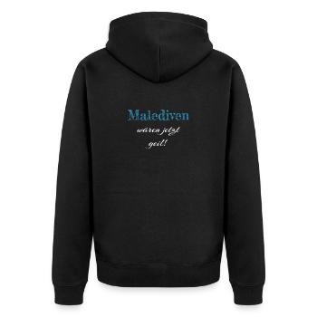 Urlaub auf Malediven wäre jetzt geil Spruch - Unisex Premium Bio Zip Hoodie - Schwarz - Hinten - Nico (187cm)