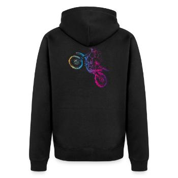Abstrakte Kunst Wheelie Motocross Supermoto Enduro - Unisex Premium Bio Zip Hoodie - Schwarz - Hinten - Nico (187cm)