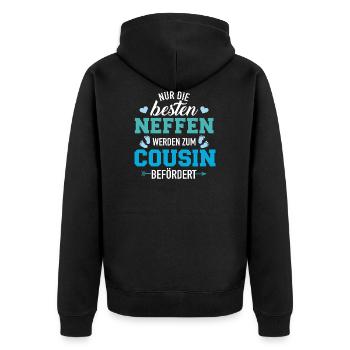 Cousin - Unisex Premium Bio Zip Hoodie - Schwarz - Hinten - Nico (187cm)