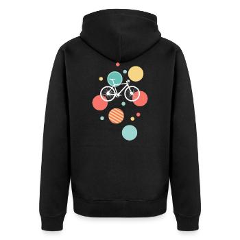 Fahrrad mit fröhlich bunten Punkten - Unisex Premium Bio Zip Hoodie - Schwarz - Hinten - Nico (187cm)
