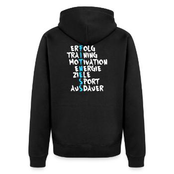 Erfolg Training Motivation Fitness - Unisex Premium Bio Zip Hoodie - Schwarz - Hinten - Nico (187cm)