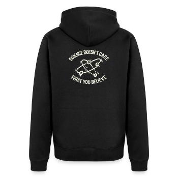 Science Doesn't Care What You Believe E-school - Unisex Premium Bio Zip Hoodie - Schwarz - Hinten - Nico (187cm)