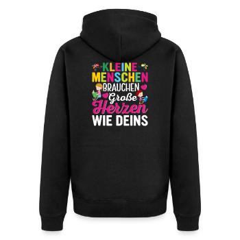 Kleine Menschen brauchen große Herzen wie Deins - Unisex Premium Bio Zip Hoodie - Schwarz - Hinten - Nico (187cm)