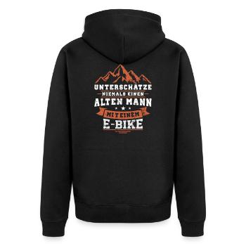 Lustiger Alter Mann E-Bike Spruch Elektrorad - Unisex Premium Bio Zip Hoodie - Schwarz - Hinten - Nico (187cm)