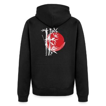 Japan Asien Bambus Sonne Kanji einfach Natur - Unisex Premium Bio Zip Hoodie - Schwarz - Hinten - Nico (187cm)
