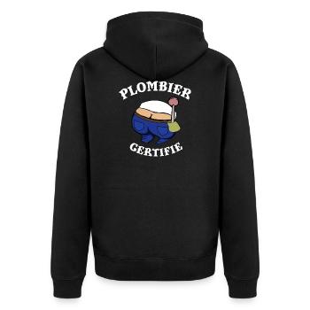 Zertifizierter Klempner-Humor - Lächeln des Klempners - Unisex Premium Bio Zip Hoodie - Schwarz - Hinten - Nico (187cm)