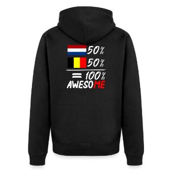 50% Netherlands 50% Belgium - Unisex Premium Organic Zip Hoodie - black - Back - Nico (187cm)