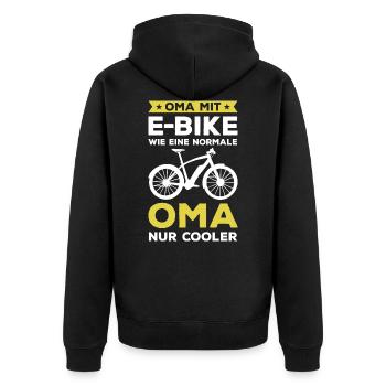 Radfahrer Oma Mit E-Bike Wie Eine Normale Oma Nur - Unisex Premium Bio Zip Hoodie - Schwarz - Hinten - Nico (187cm)