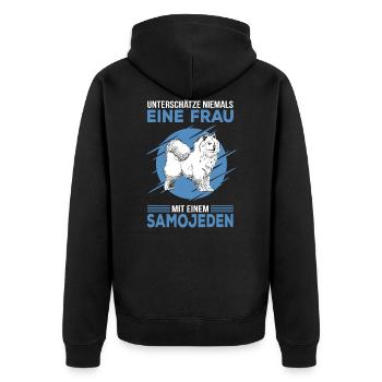 Samojede Samojeden Schlittenhund Frauchen Spruch - Unisex Premium Bio Zip Hoodie - Schwarz - Hinten - Nico (187cm)