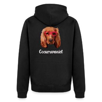 Cockerspaniel Brille mit Schriftzug - Unisex Premium Bio Zip Hoodie - Schwarz - Hinten - Nico (187cm)