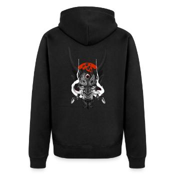 Japan Oni Maske - Unisex Premium Bio Zip Hoodie - Schwarz - Hinten - Nico (187cm)