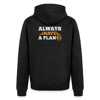 Always have a plan B Btc Bitcoin Distressed - Unisex Premium Organic Zip Hoodie - black - Back - Nico (187cm)