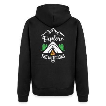 Outdoors Sport Camping - Unisex Premium Bio Zip Hoodie - Schwarz - Hinten - Nico (187cm)