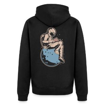 lesen - Unisex Premium Bio Zip Hoodie - Schwarz - Hinten - Nico (187cm)