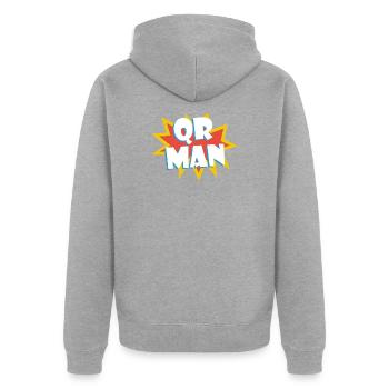 QR MAN pass sanitaire humour cadeau - Veste à capuche bio Premium Unisexe - gris chiné - Dos - Nico (187cm)