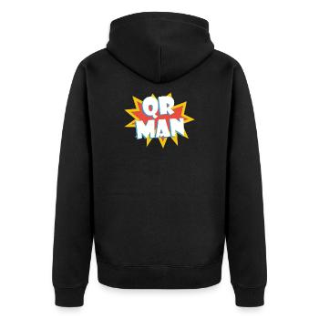 QR MAN Pass sanitäre Humor Geschenk - Unisex Premium Bio Zip Hoodie - Schwarz - Hinten - Nico (187cm)