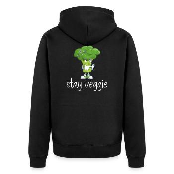 Brokkoli Vegetarisch Nachdenklich - Unisex Premium Bio Zip Hoodie - Schwarz - Hinten - Nico (187cm)