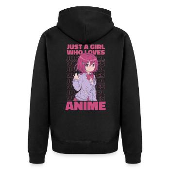 Just A Girl Who Loves Anime Anime Girl Anime Merch - Unisex Premium Bio Zip Hoodie - Schwarz - Hinten - Nico (187cm)