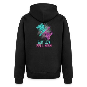 Kaufen Sie Low Sell High Trading Börse Daytrader - Unisex Premium Bio Zip Hoodie - Schwarz - Hinten - Nico (187cm)