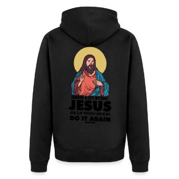 Imagine A Life Without Jesus - Unisex Premium Bio Zip Hoodie - Schwarz - Hinten - Nico (187cm)