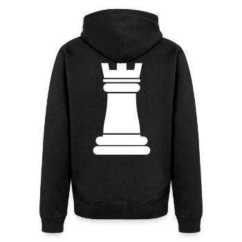 Schachfigur Turm - Unisex Premium Bio Zip Hoodie - Schwarz - Hinten - Nico (187cm)