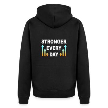 Stronger every day - Unisex Premium Organic Zip Hoodie - black - Back - Nico (187cm)