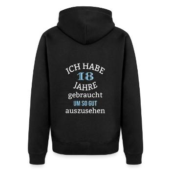 18 Jahre 18. Geburtstag Junge Mann Spruch lustig - Unisex Premium Bio Zip Hoodie - Schwarz - Hinten - Nico (187cm)