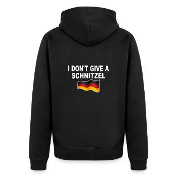 I dont give a Schnitzel - lustiges Humor Design - Unisex Premium Bio Zip Hoodie - Schwarz - Hinten - Nico (187cm)