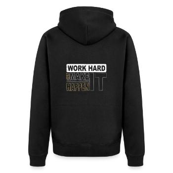 Work hard and make it happen - Unisex Premium Organic Zip Hoodie - black - Back - Nico (187cm)