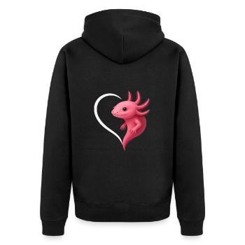 Süßer Axolotl mit Herz - Unisex Premium Bio Zip Hoodie - Schwarz - Hinten - Nico (187cm)