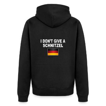I dont give a Schnitzel - lustiges Humor Design - Unisex Premium Bio Zip Hoodie - Schwarz - Hinten - Nico (187cm)