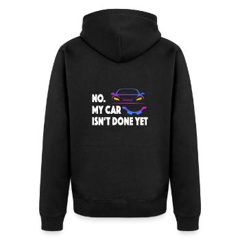 Lustiges Auto-Design: No My Car Isn't done, yet - Unisex Premium Bio Zip Hoodie - Schwarz - Hinten - Nico (187cm)