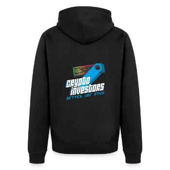 Krypto Investor Stick Tresor Better use Stick - Unisex Premium Bio Zip Hoodie - Schwarz - Hinten - Nico (187cm)