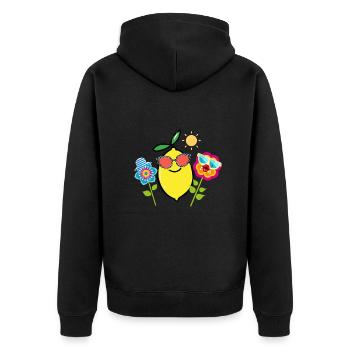 zitronen,zitrone, Blumen, Blume, retro,sommer - Unisex Premium Bio Zip Hoodie - Schwarz - Hinten - Nico (187cm)