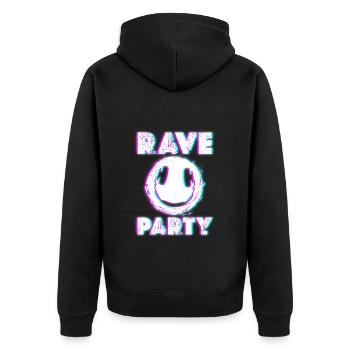 Rave Rave Musik Festival Disco - Unisex Premium Bio Zip Hoodie - Schwarz - Hinten - Nico (187cm)