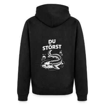 Stör angeln Sportfischen - Du störst. Stördesign - Unisex Premium Bio Zip Hoodie - Schwarz - Hinten - Nico (187cm)