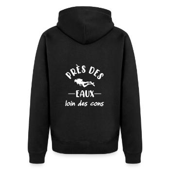 Près des eaux loin des cons t-shirt plongée - Veste à capuche bio Premium Unisexe - noir - Dos - Nico (187cm)